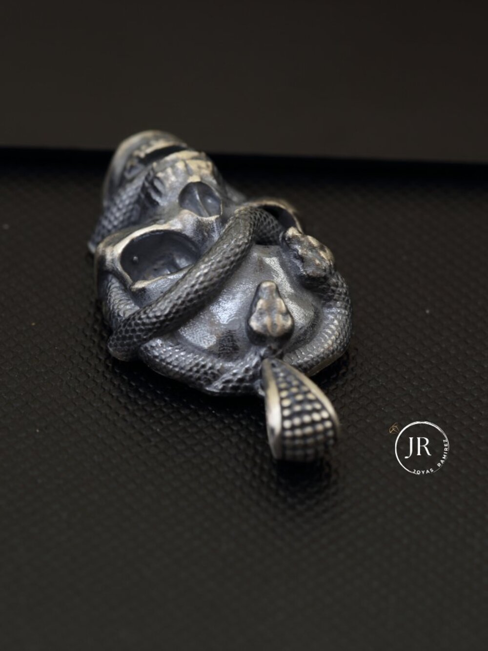 Skull & Snake Pendant • .925 Sterling Silver • Detailed Oxidized Antique Finish - Picture 5 of 10